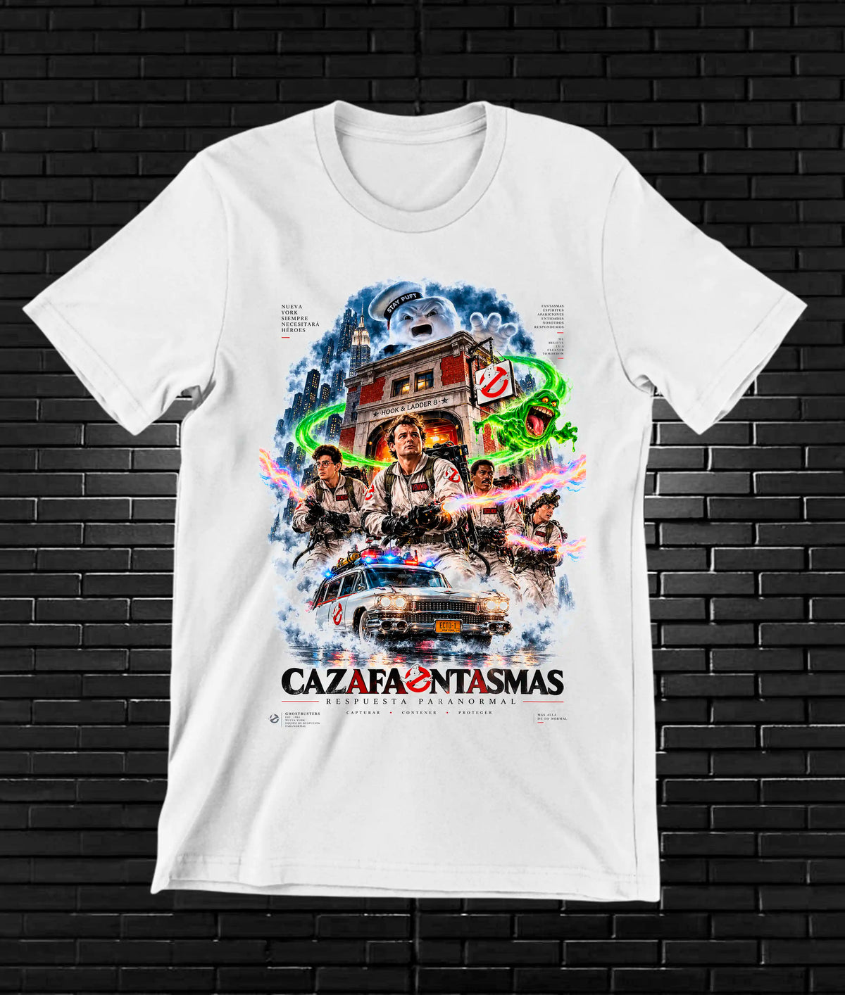 Camiseta Los Cazafantasmas, familia BAMOR, diseño CAVOX, color blanco