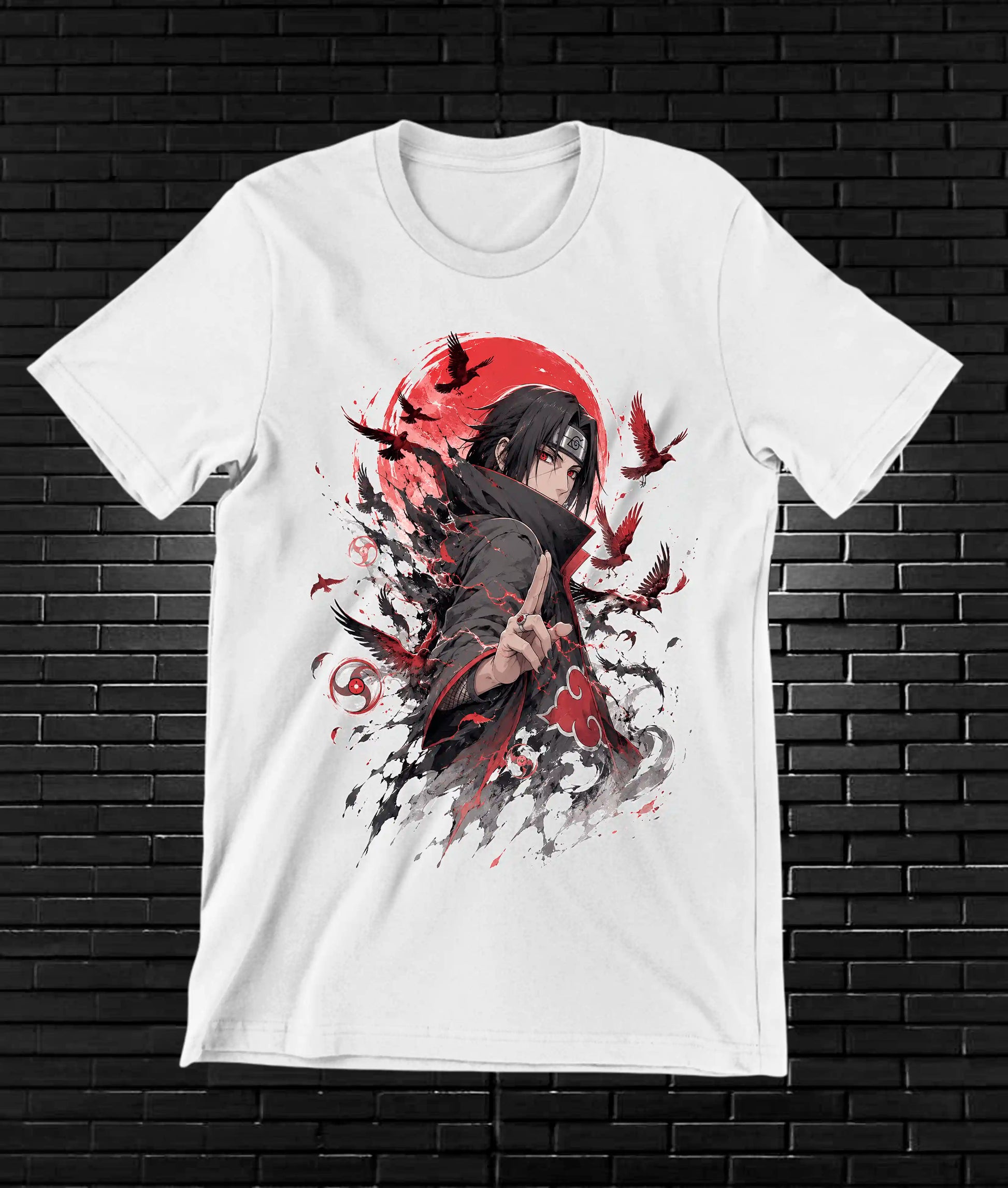 Camiseta Naruto Itachi 3 diseño MERON color blanco