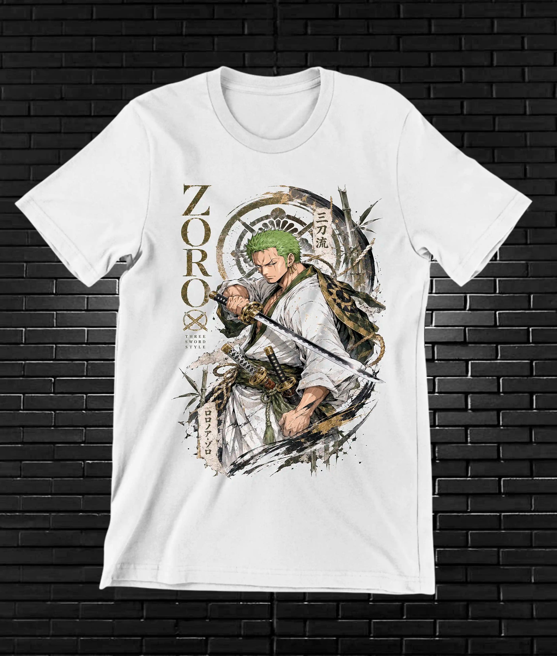 Camiseta One Piece Zoro diseño BANIX color blanco