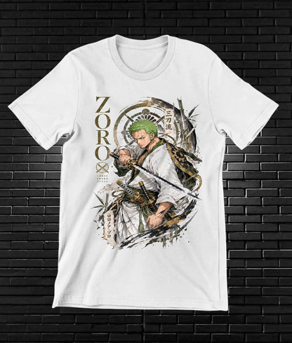 Camiseta One Piece Zoro diseño BANIX color blanco