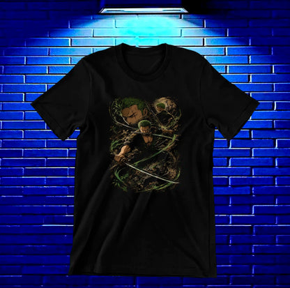 Camiseta One Piece Zoro diseño BANIX color negro