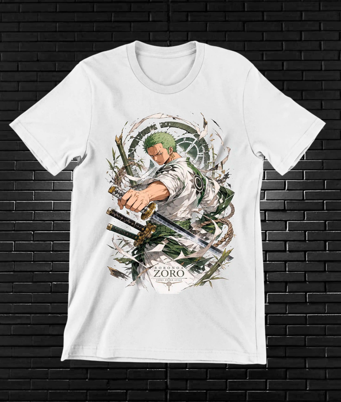 Camiseta One Piece Zoro diseño BAREN color blanco