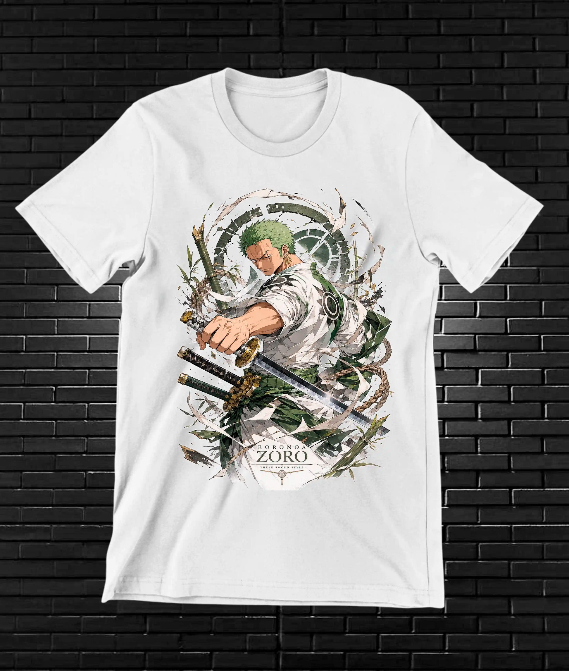 Camiseta One Piece Zoro diseño BAREN color blanco