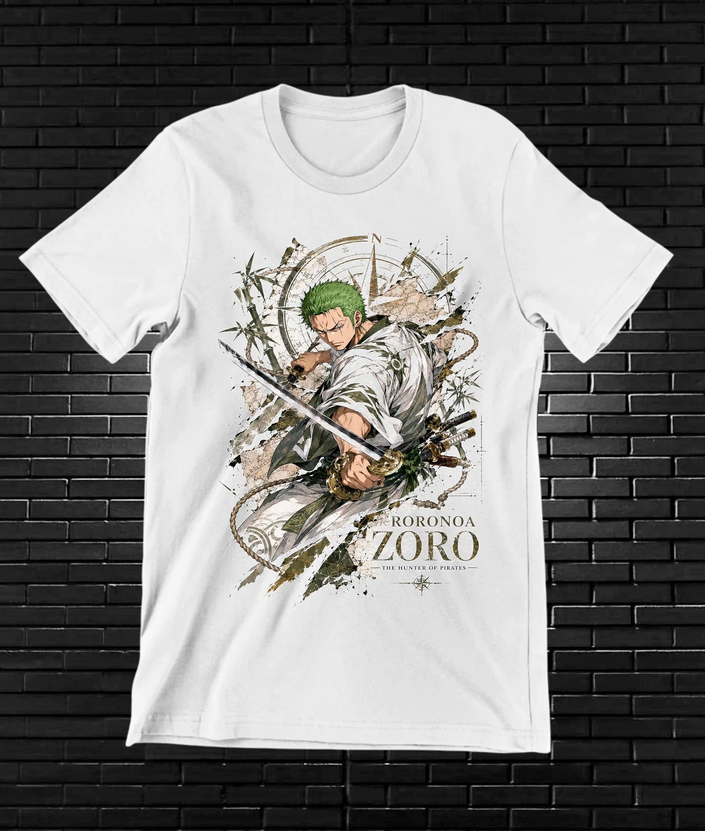 Camiseta One Piece Zoro diseño CAVOX color blanco