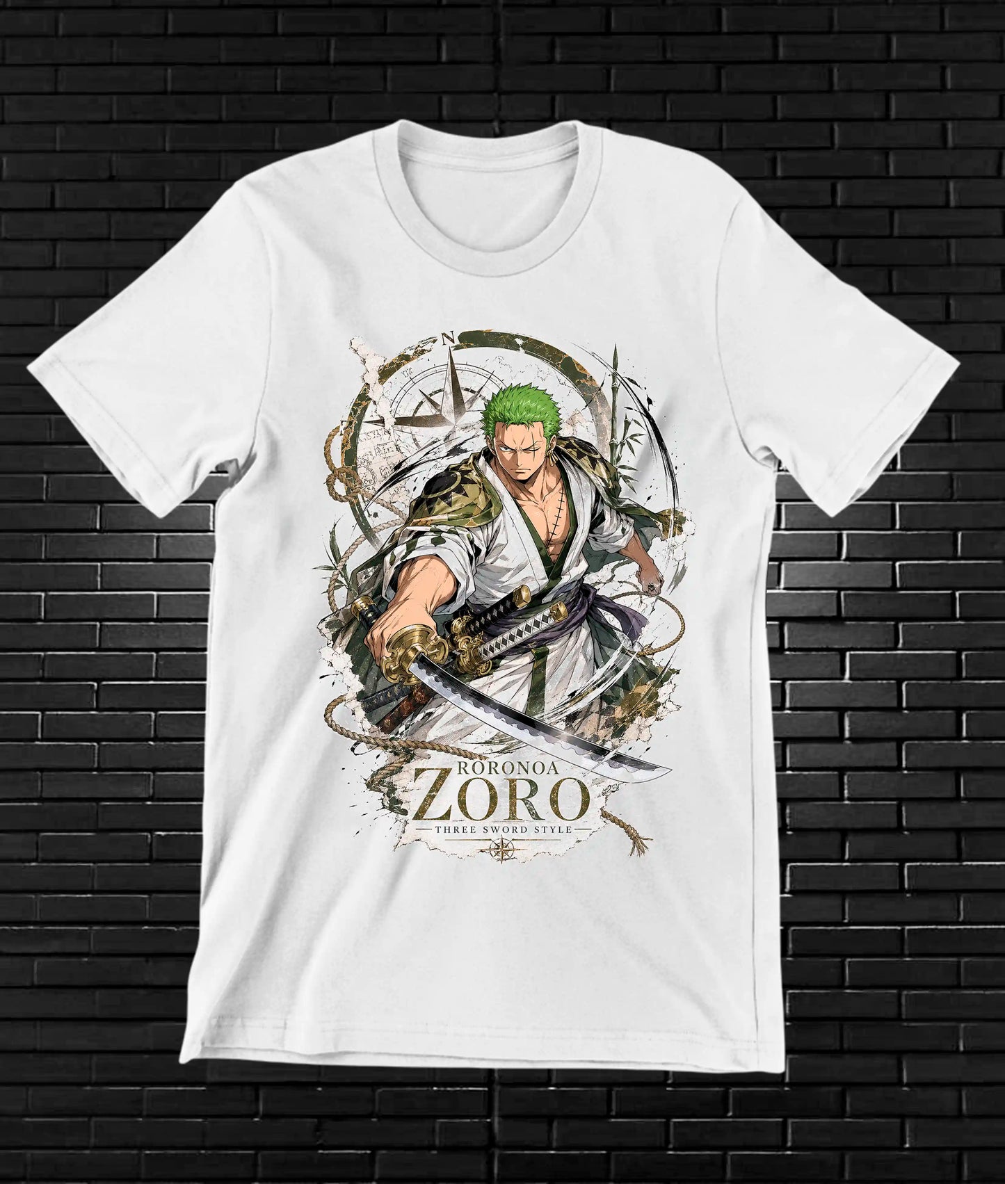 Camiseta One Piece Zoro diseño NIVRA color blanco