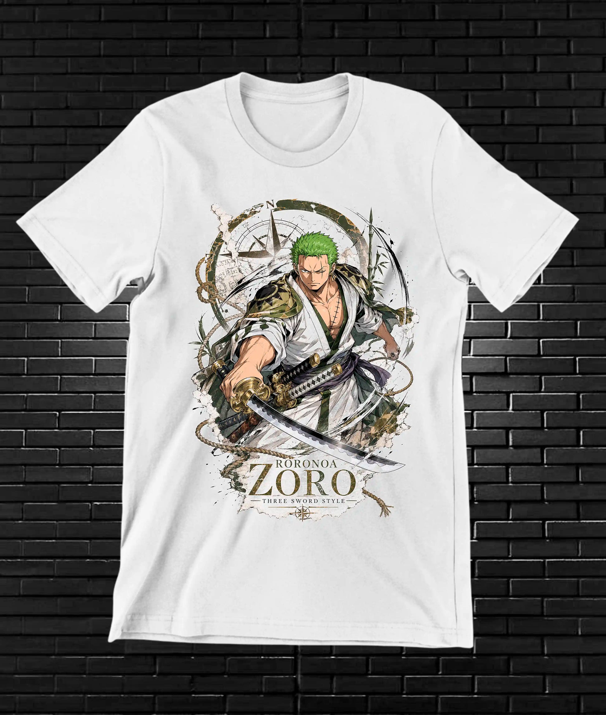 Camiseta One Piece Zoro diseño NIVRA color blanco