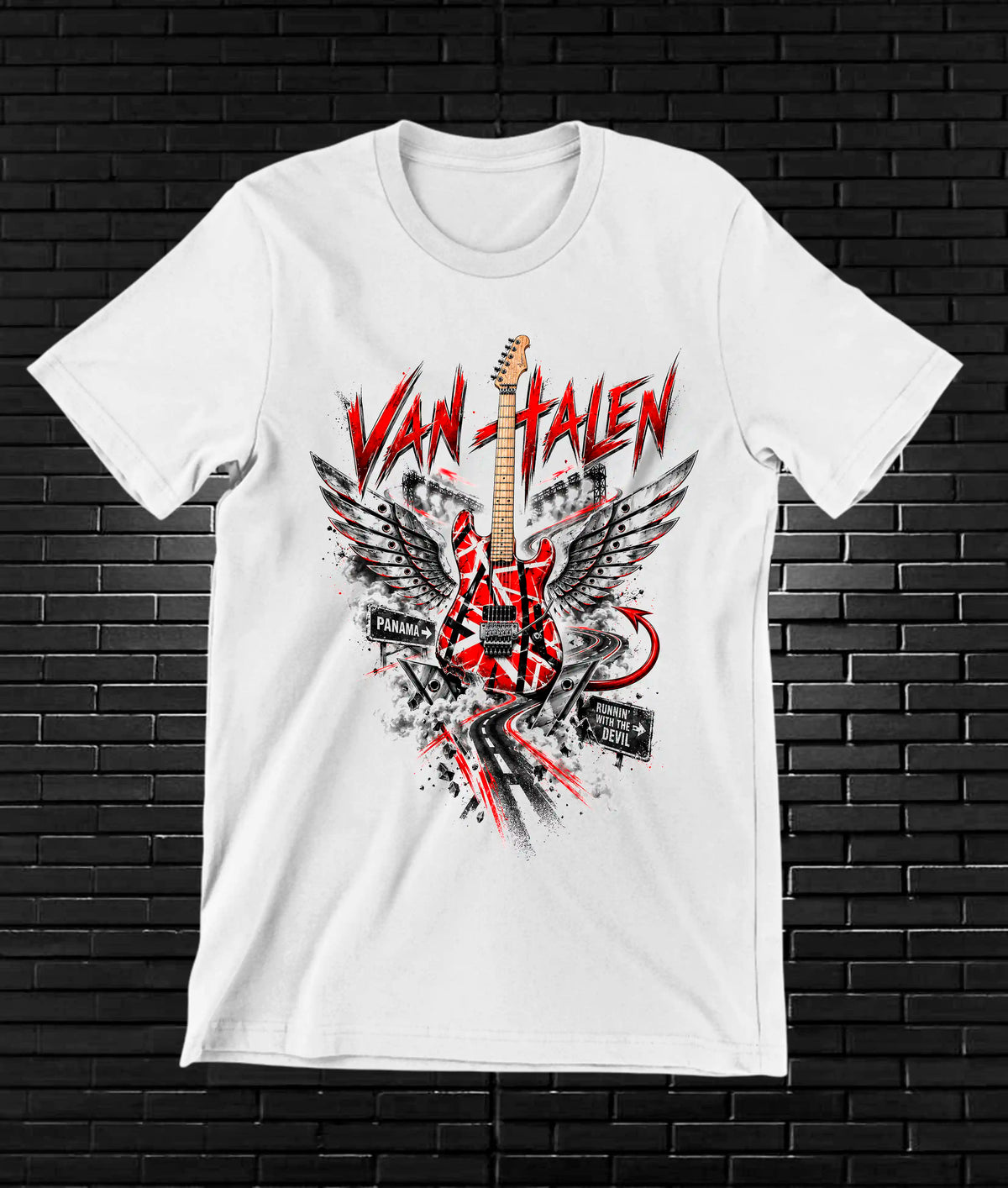 Camiseta Van Halen, diseño MERON, color blanco