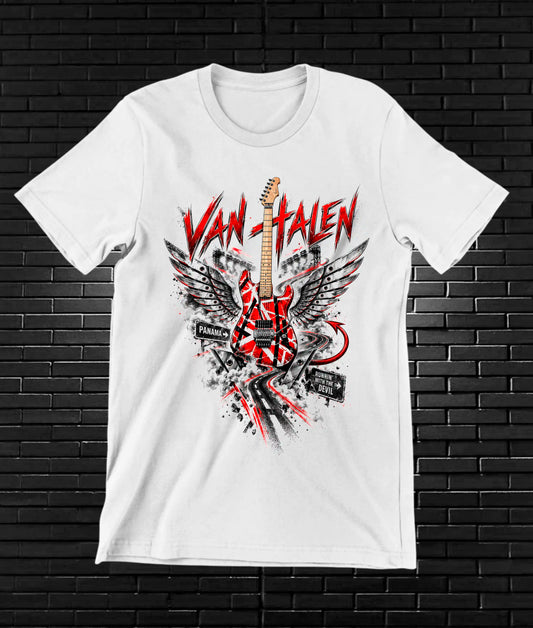 Camiseta Van Halen, diseño MERON, color blanco