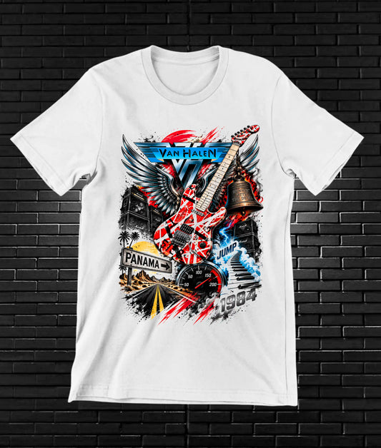 Camiseta Van Halen, diseño BANIX, color blanco