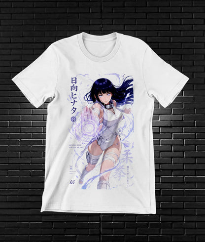 Camiseta Naruto – Hinata · pose en azul claro · Blanca