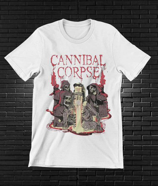 Camiseta Cannibal Corpse – Collage de terror · Blanca