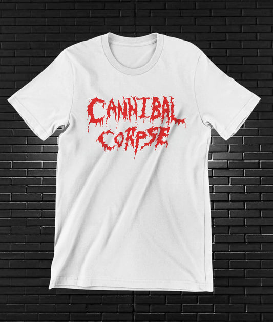 Camiseta Cannibal Corpse – Logotipo rojo clásico · Blanca
