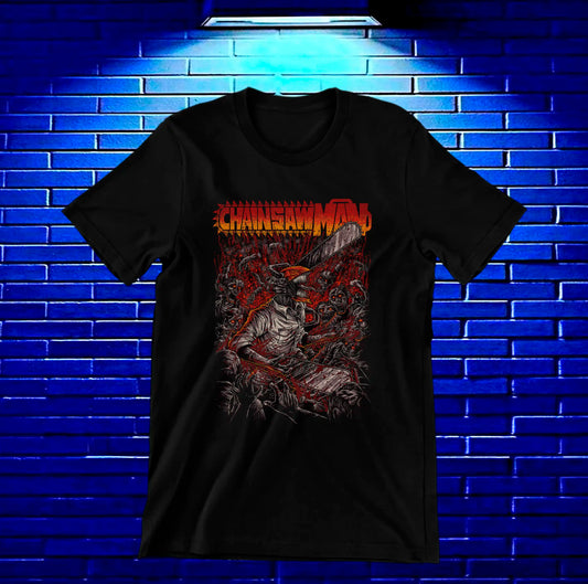 Camiseta Chainsaw Man – Ilustración de combate roja · Negra
