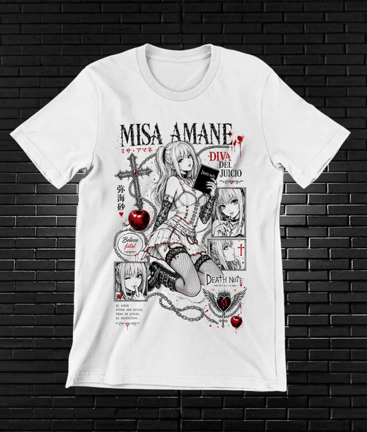 Camiseta Death Note – Misa Amane · retratos y rosas · Blanca