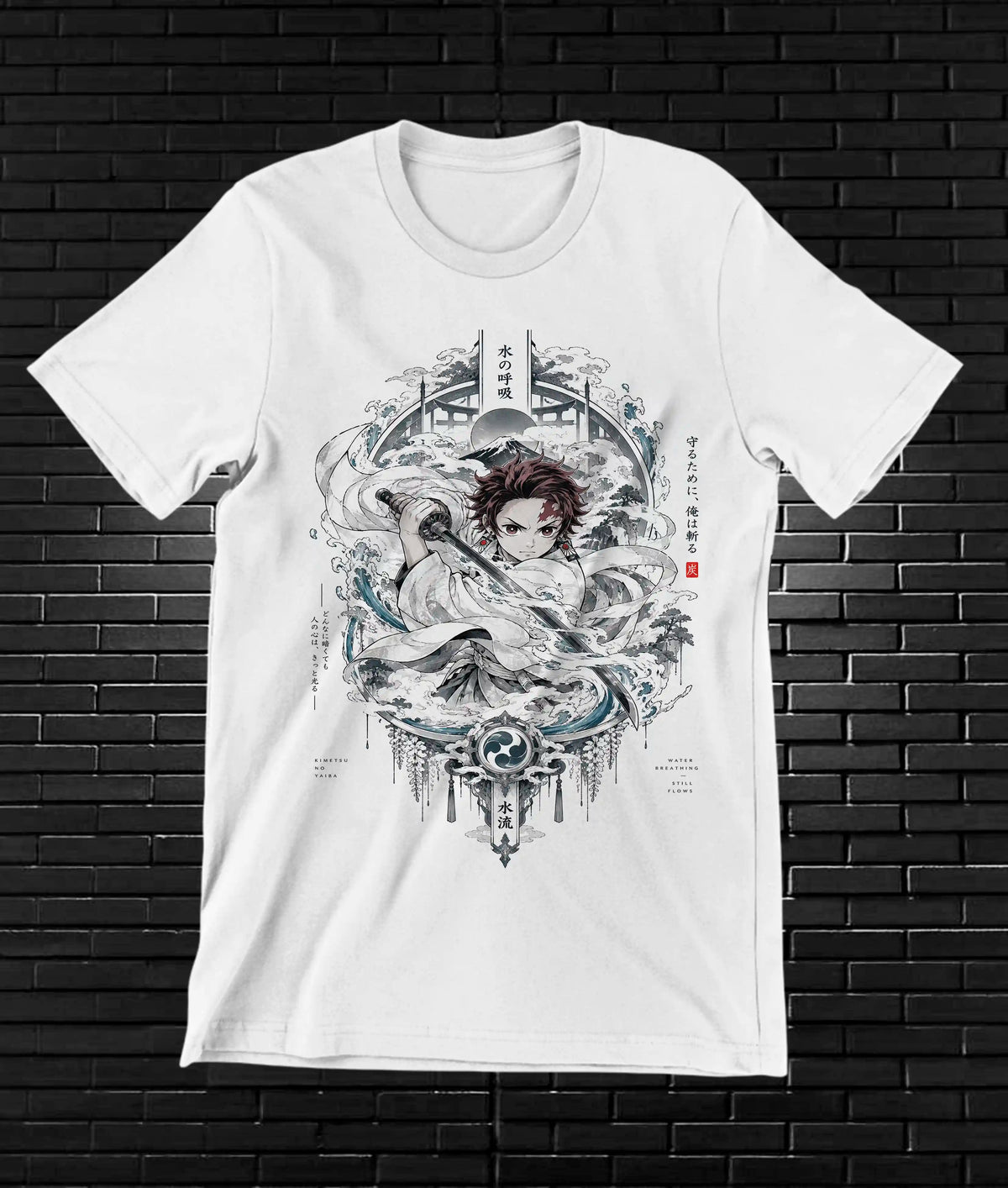 Camiseta Demon Slayer Tanjiro – BAMOR – Diseño BANIX – Blanco