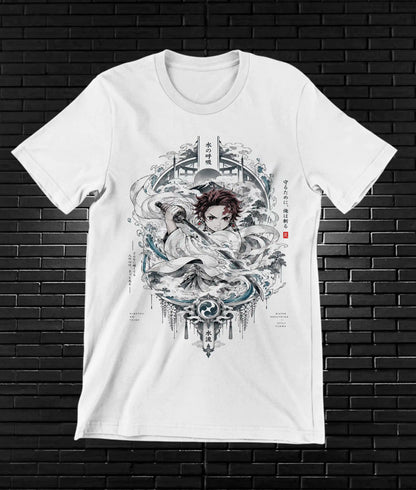 Camiseta Demon Slayer Tanjiro – BAMOR – Diseño BANIX – Blanco