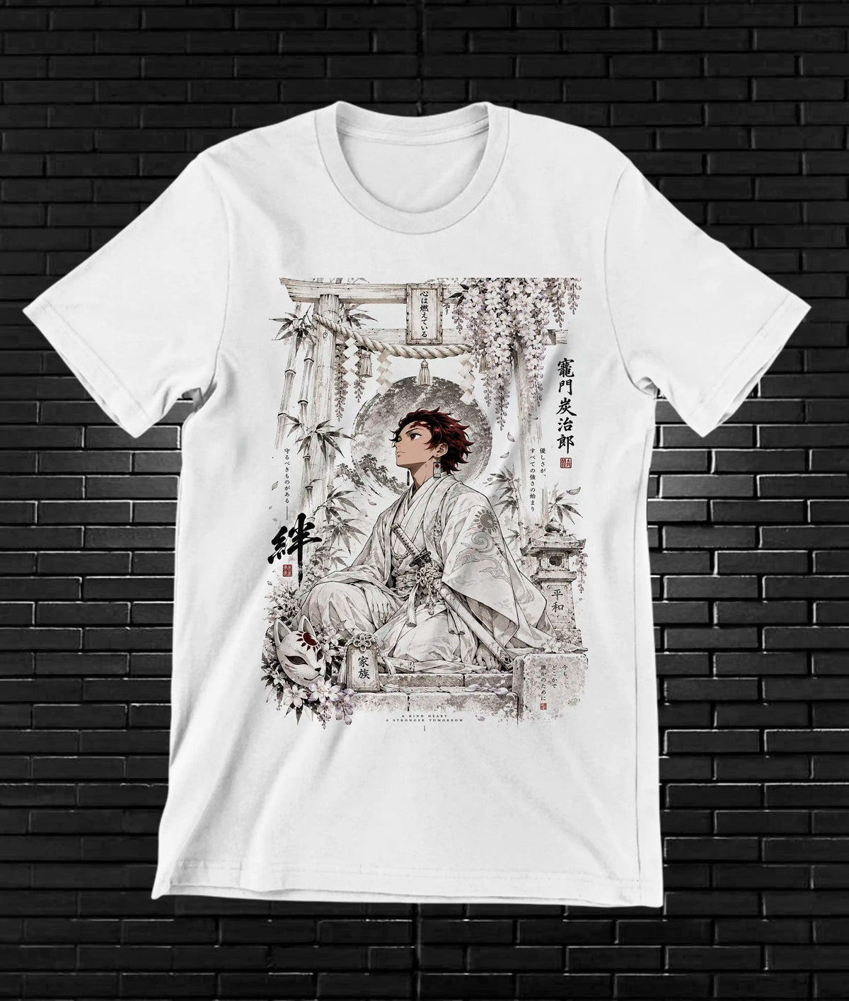 Camiseta Demon Slayer Tanjiro – BAMOR – Diseño BAREN – Blanco