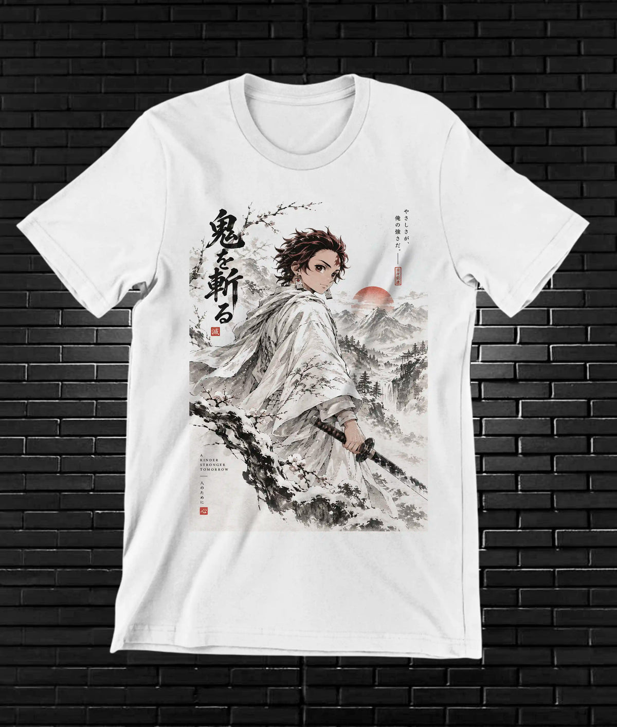 Camiseta Demon Slayer Tanjiro – BAMOR – Diseño CAVOX – Blanco