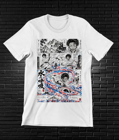 Camiseta Demon Slayer Tanjiro – BAMOR – Diseño MERON – Blanco