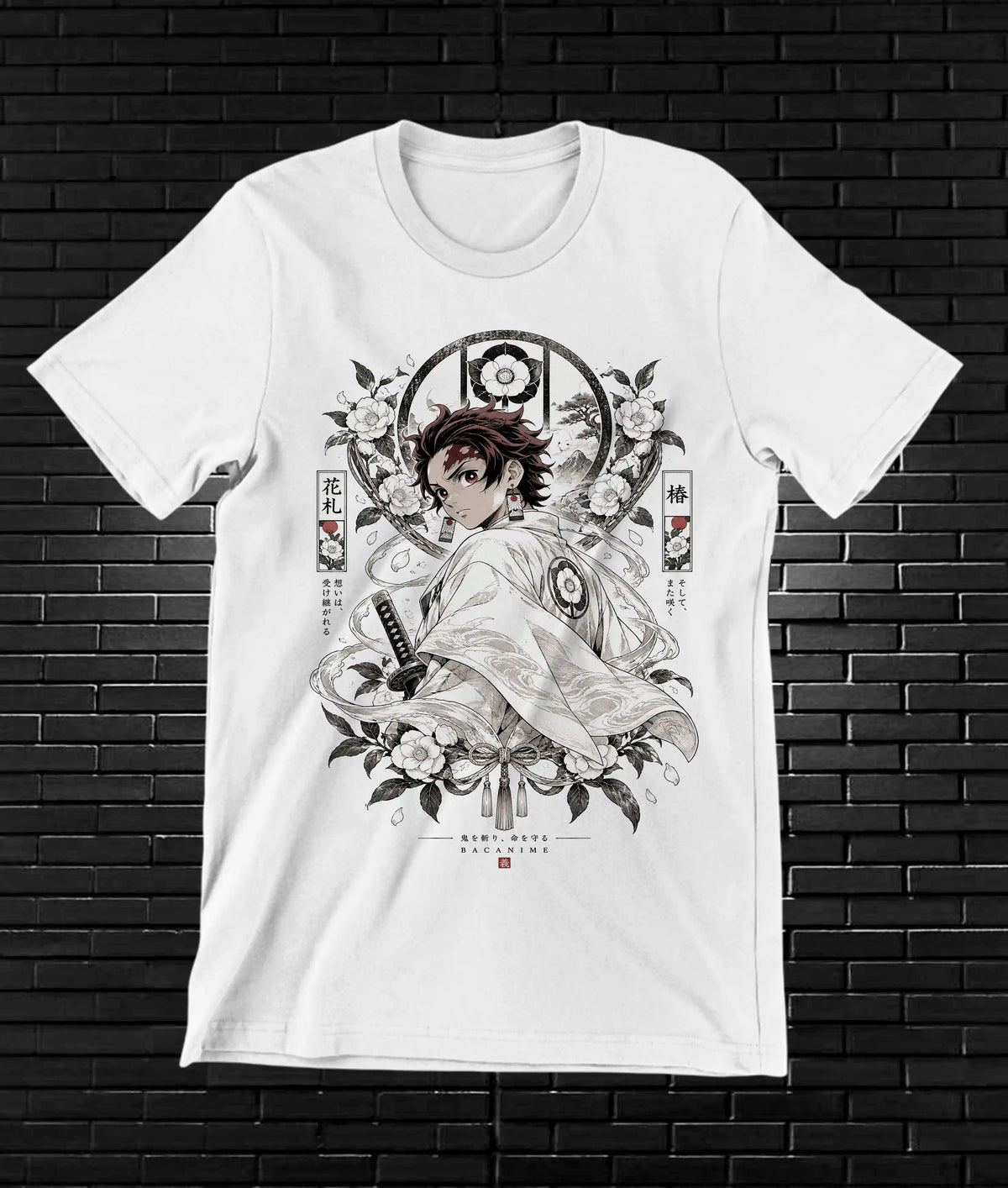 Camiseta Demon Slayer Tanjiro – BAMOR – Diseño NIVRA – Blanco
