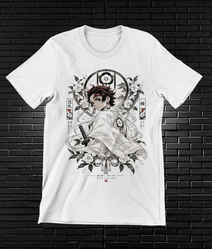 Camiseta Demon Slayer Tanjiro – BAMOR – Diseño NIVRA – Blanco