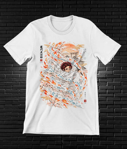 Camiseta Demon Slayer Tanjiro – CAMINE – Diseño BANIX – Blanco