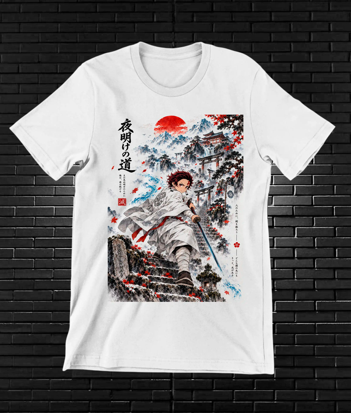 Camiseta Demon Slayer Tanjiro – CAMINE – Diseño CAVOX – Blanco