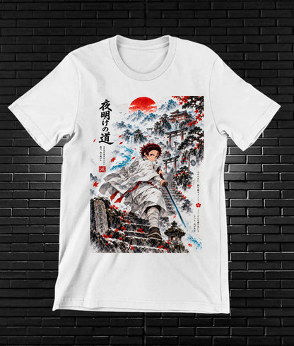 Camiseta Demon Slayer Tanjiro – CAMINE – Diseño CAVOX – Blanco