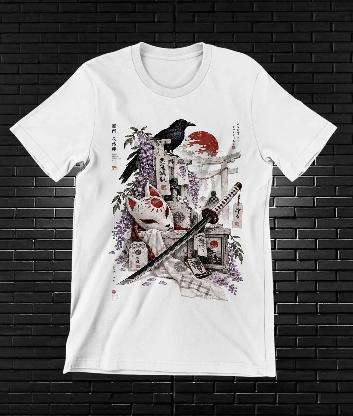 Camiseta Demon Slayer Tanjiro – CAMINE – Diseño NIVRA – Blanco