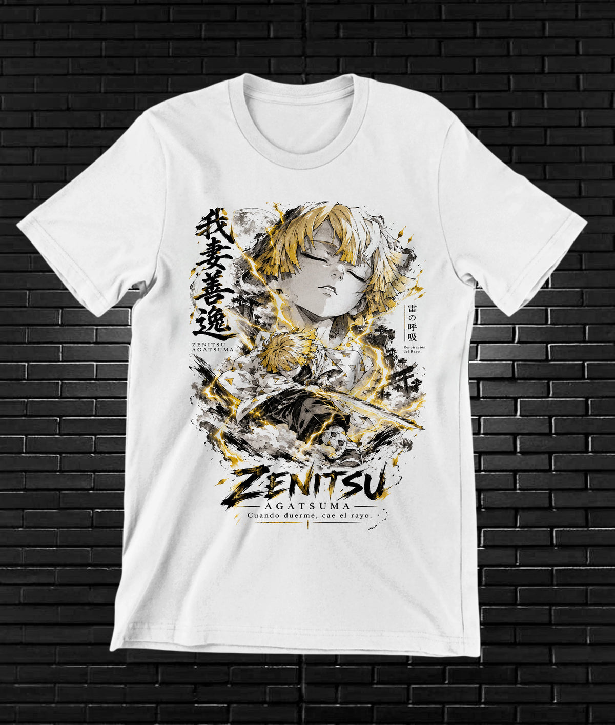 Camiseta Demon Slayer Zenitsu – BAMOR – Diseño BAREN – Blanco