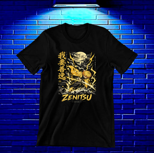 Camiseta Demon Slayer Zenitsu – BAMOR – Diseño NIVRA – Negro