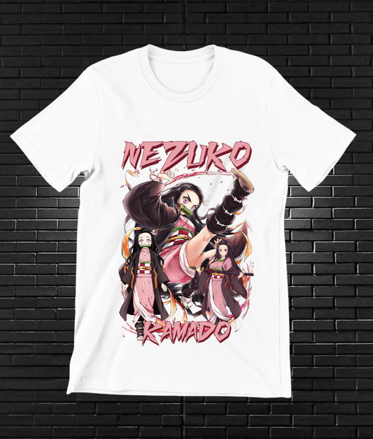 Camiseta Demon Slayer – Nezuko Kamado · retrato rosa · Blanca
