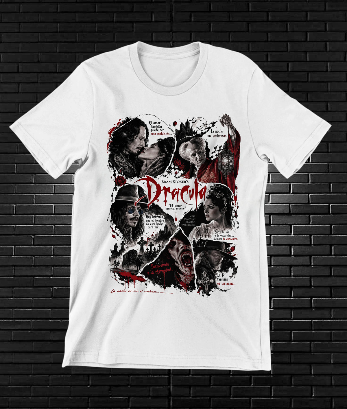 Camiseta Drácula de Bram Stoker – BAMOR – Diseño BANIX – Blanco