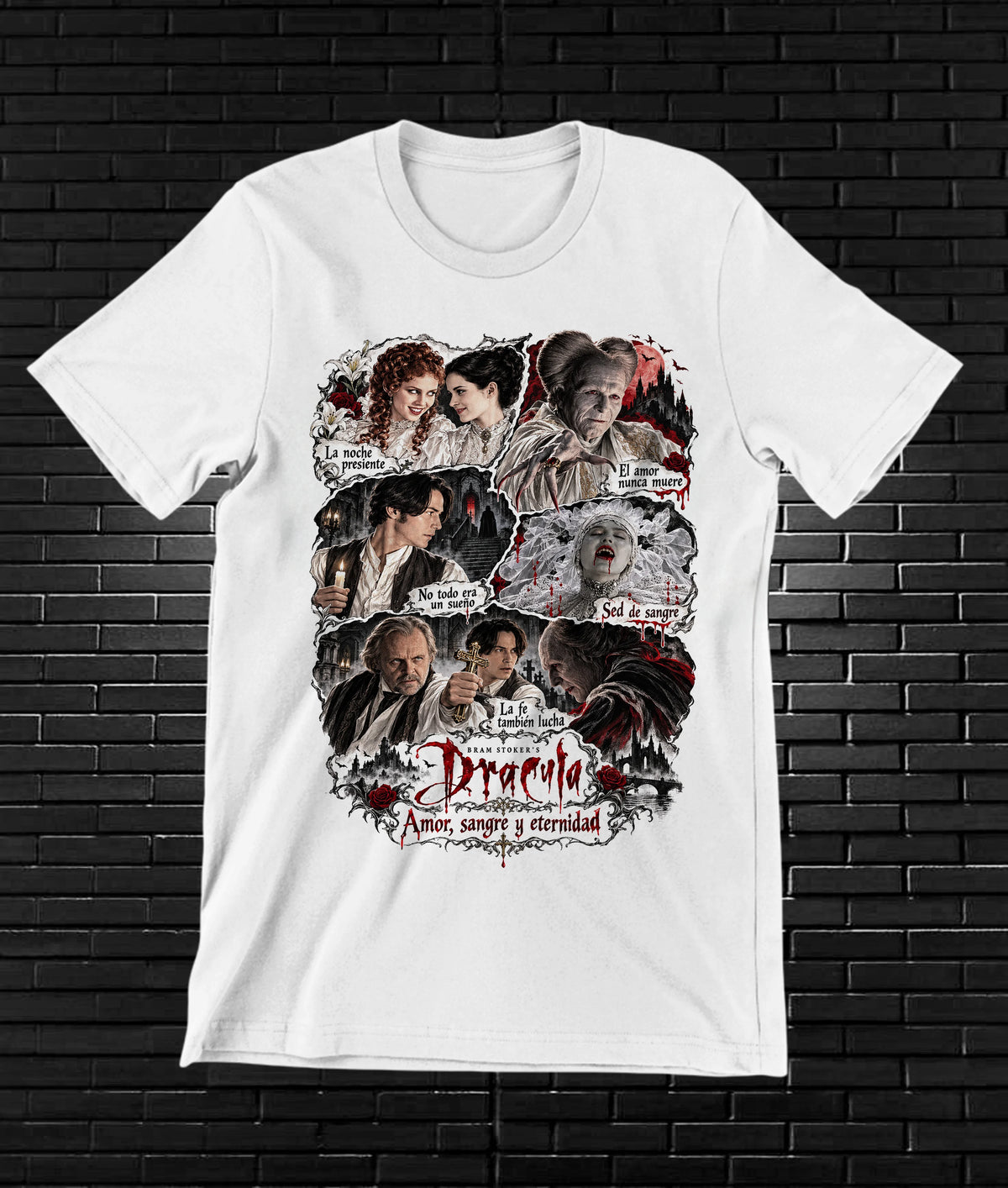 Camiseta Drácula de Bram Stoker – BAMOR – Diseño BAREN – Blanco