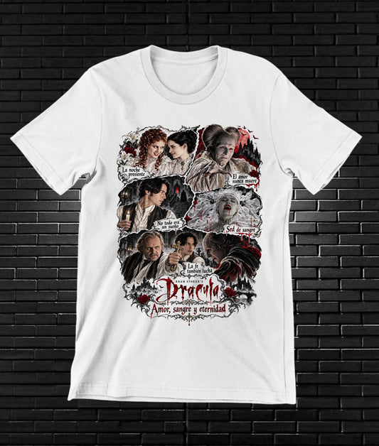 Camiseta Drácula de Bram Stoker – BAMOR – Diseño BAREN – Blanco