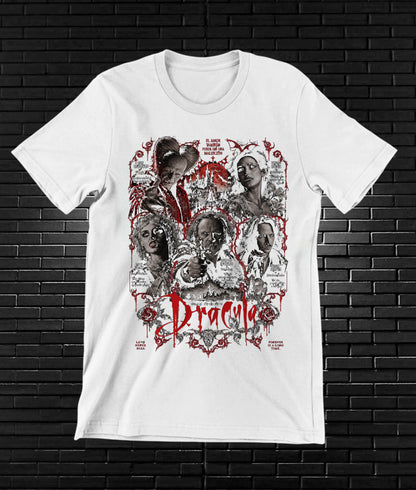 Camiseta Drácula de Bram Stoker – BAMOR – Diseño CAVOX – Blanco