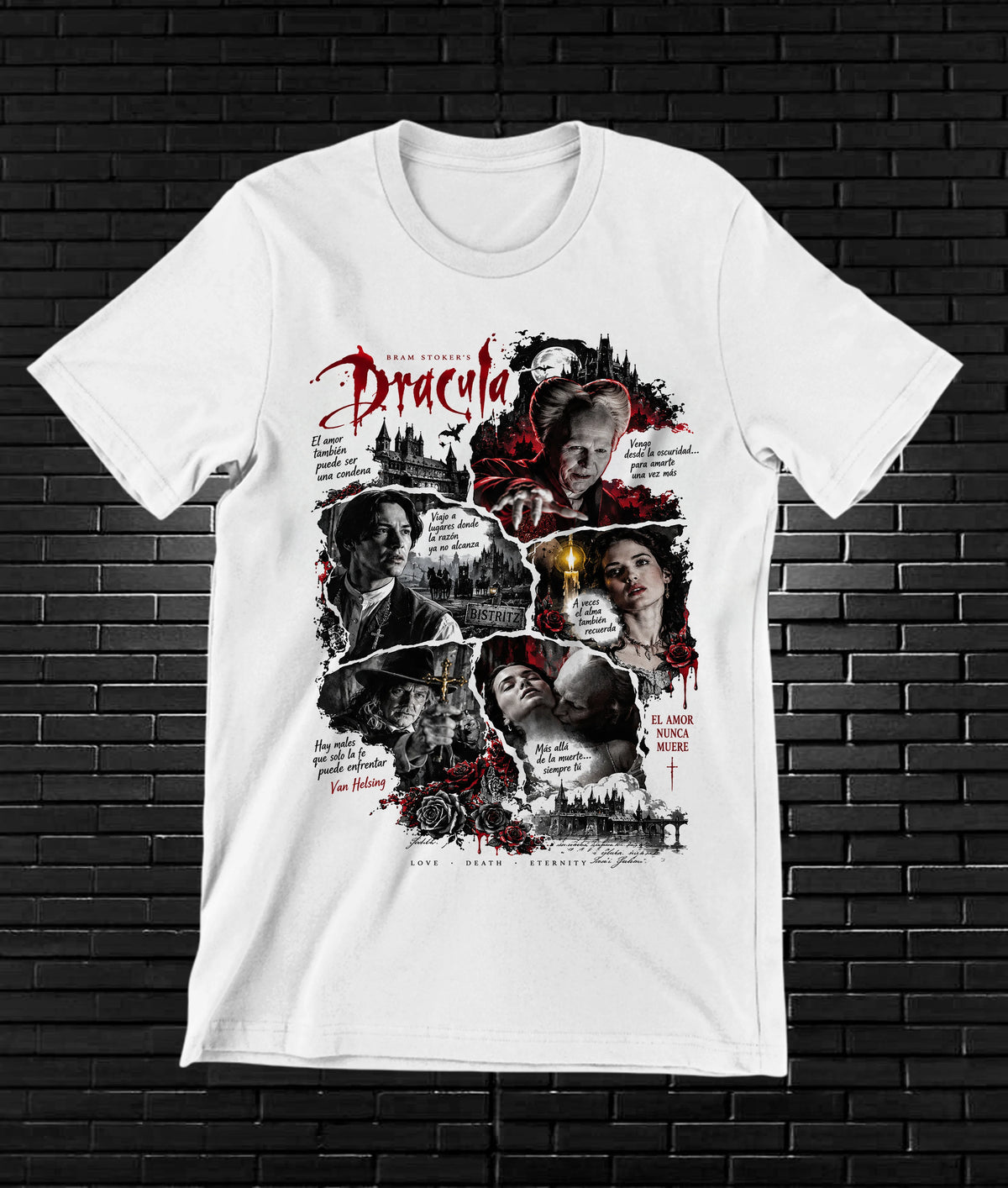 Camiseta Drácula de Bram Stoker – BAMOR – Diseño NIVRA – Blanco