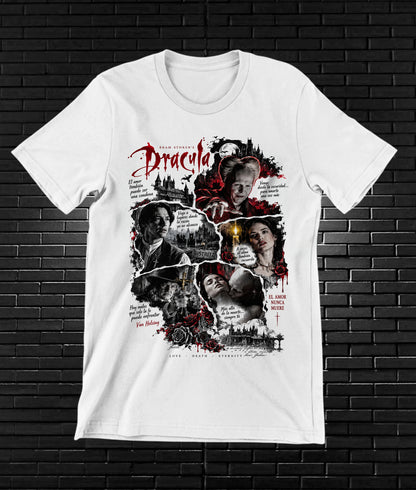 Camiseta Drácula de Bram Stoker – BAMOR – Diseño NIVRA – Blanco