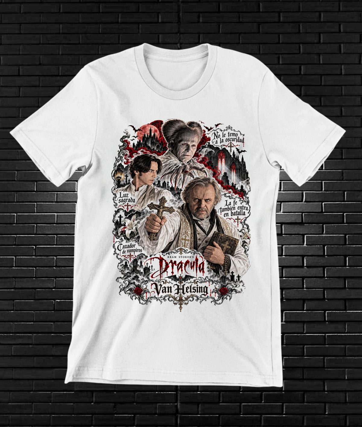 Camiseta Drácula de Bram Stoker – CAMINE – Diseño BANIX – Blanco