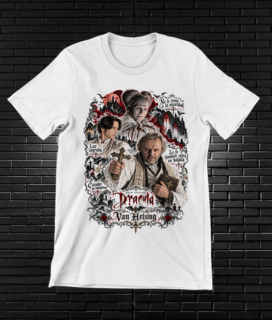 Camiseta Drácula de Bram Stoker – CAMINE – Diseño BANIX – Blanco