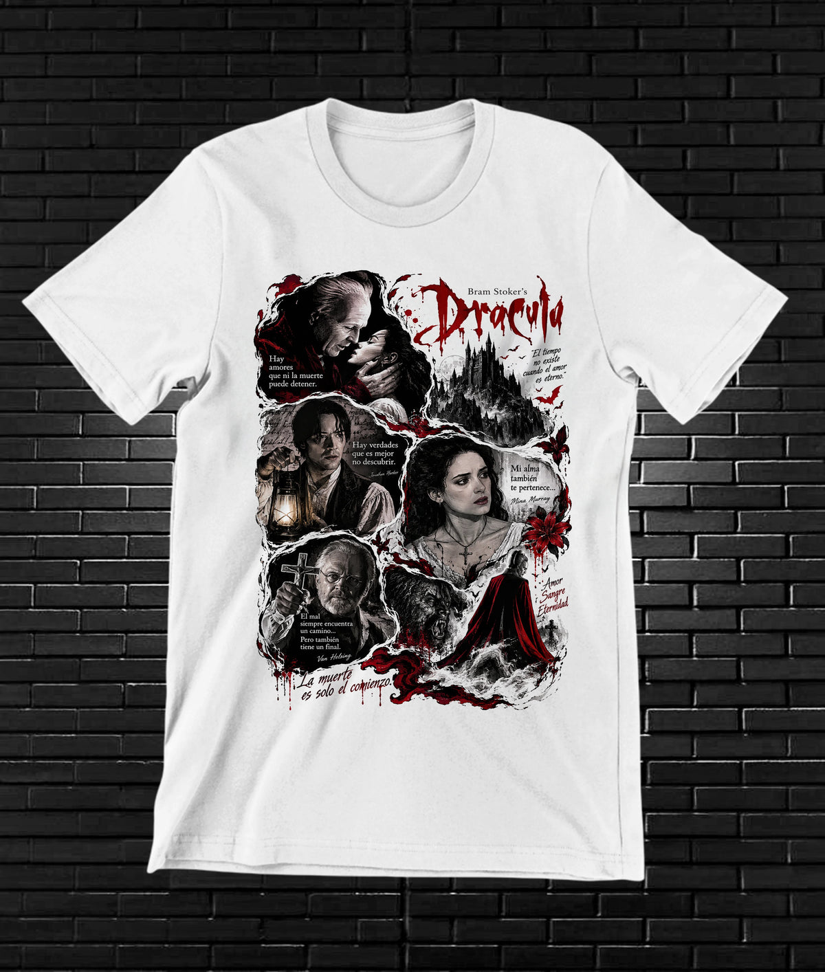 Camiseta Drácula de Bram Stoker – CAMINE – Diseño NIVRA – Blanco