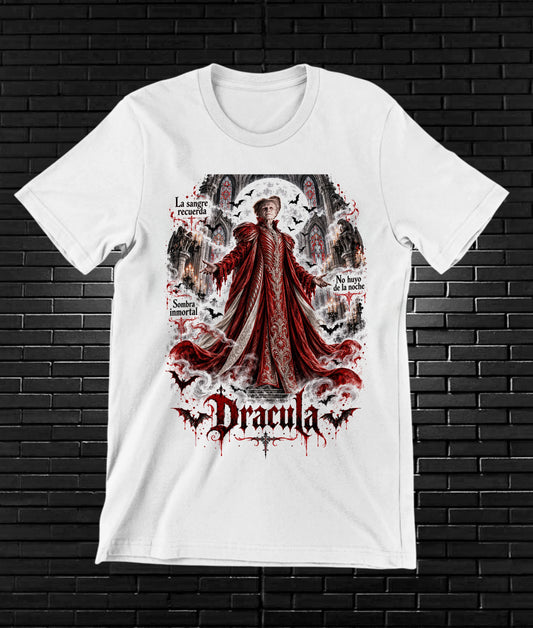 Camiseta Drácula de Bram Stoker – MELAR – Diseño BAREN – Blanco