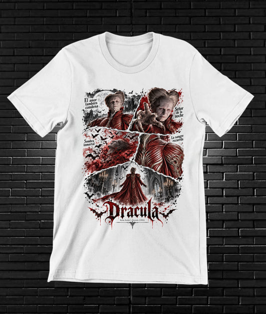 Camiseta Drácula de Bram Stoker – MELAR – Diseño CAVOX – Blanco