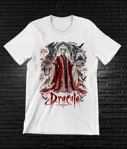 Camiseta Drácula de Bram Stoker – MELAR – Diseño MERON – Blanco