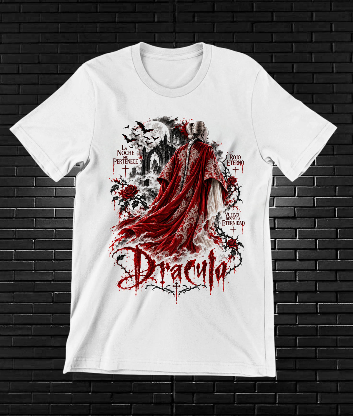 Camiseta Drácula de Bram Stoker – NIMOR – Diseño BANIX – Blanco