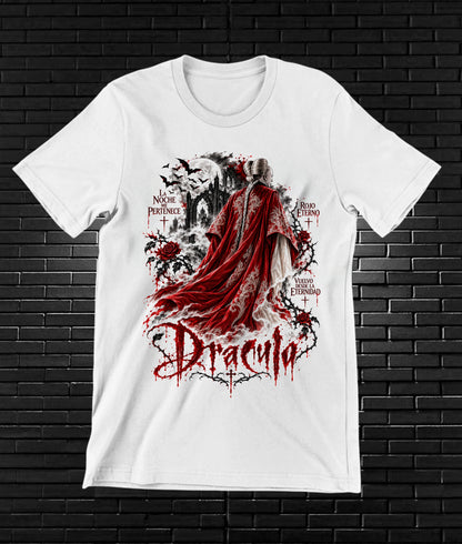 Camiseta Drácula de Bram Stoker – NIMOR – Diseño BANIX – Blanco