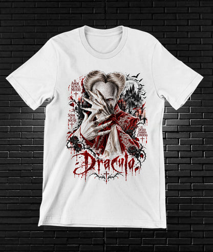 Camiseta Drácula de Bram Stoker – NIMOR – Diseño CAVOX – Blanco