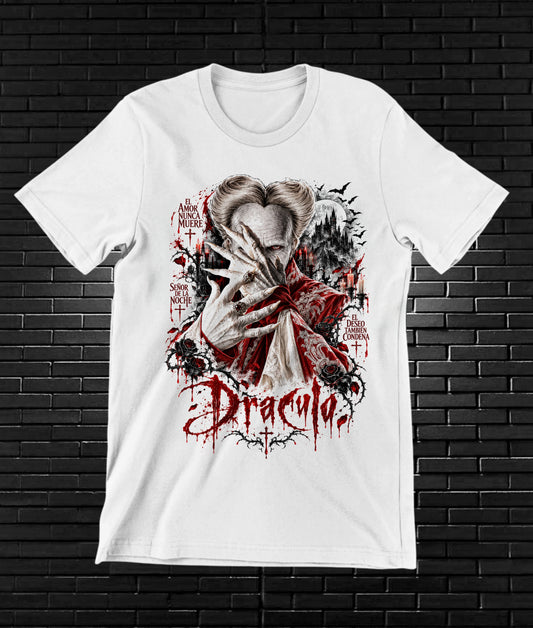 Camiseta Drácula de Bram Stoker – NIMOR – Diseño CAVOX – Blanco