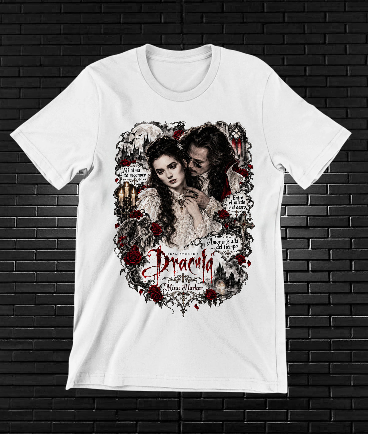 Camiseta Drácula de Bram Stoker – NIMOR – Diseño MERON – Blanco