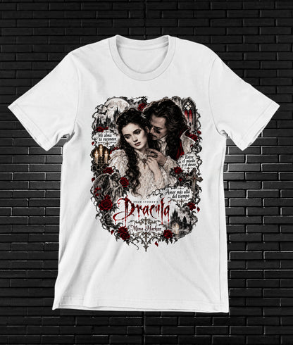 Camiseta Drácula de Bram Stoker – NIMOR – Diseño MERON – Blanco